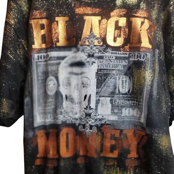 OOZEE Black Money Graphic T-Shirt Men’s 2XL Made in USA Streetwear Skull Dollar - Picture 3 of 6